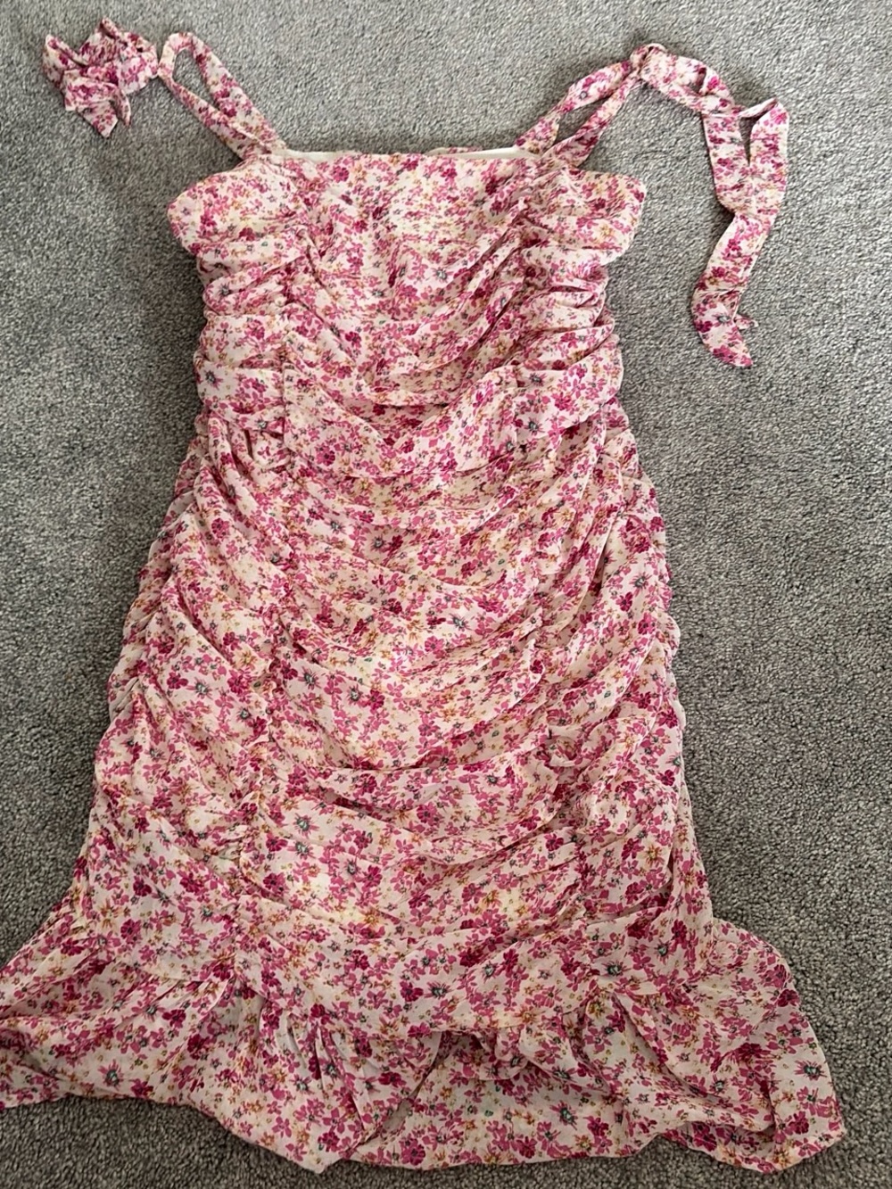 Pink Floral Ruffled Tie-Strap Sundress